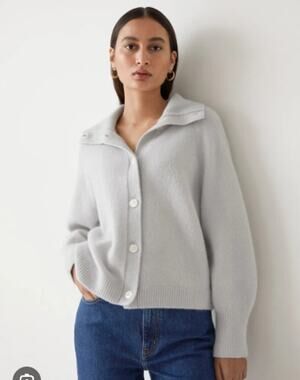 & Other Stories Light Gray Wool Blend Collared Cardigan Sweater Medium